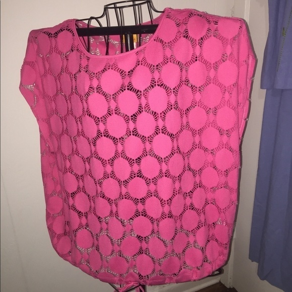 NWOT Ruby Rd size XL hot pink semi sheer casual layers square cut draw string - Picture 1 of 2